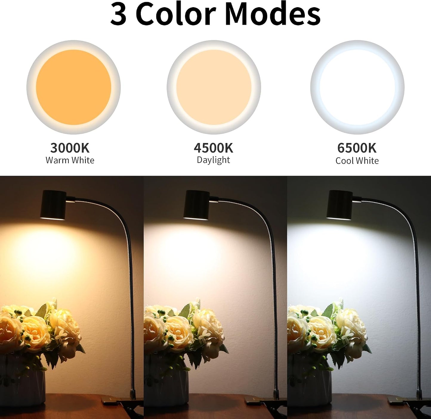 Desk Lamp USB Clip On Light,Book Lights for Reading at Night Clamp Light | 3 Color Modes,10 Brightness Clamp Light,360° Gooseneck LED Reading Light for Books in Bed,Eye-Care for Home Office,Headboards