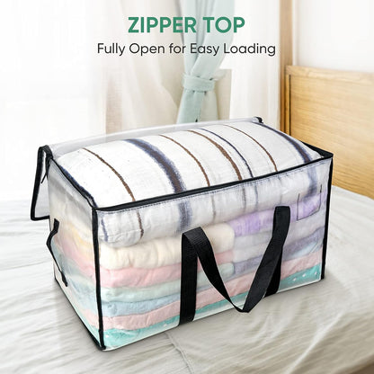 BALEINE Oversized Moving Bags with Reinforced Handles, Heavy-Duty Storage Tote for Clothes, Moving Supplies (Clear)