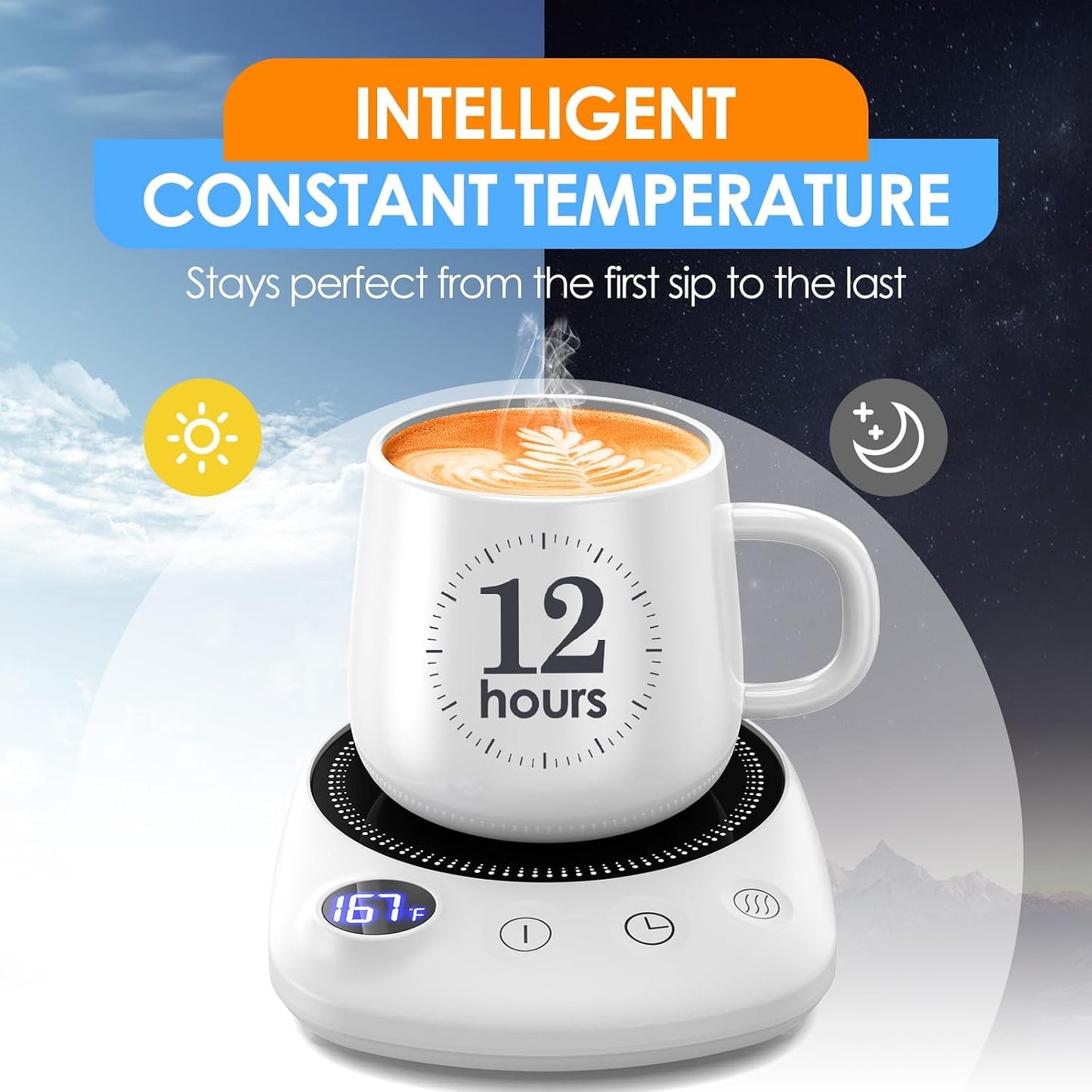Coffee Mug Warmer - Fastest Heating & Highest Temperature, Coffee Cup Warmer for Desk Auto Shut Off, 4 Temp Settings & 1-12H Timer, Smart Electric Beverage Warmer for Coffee, Tea (Blue)