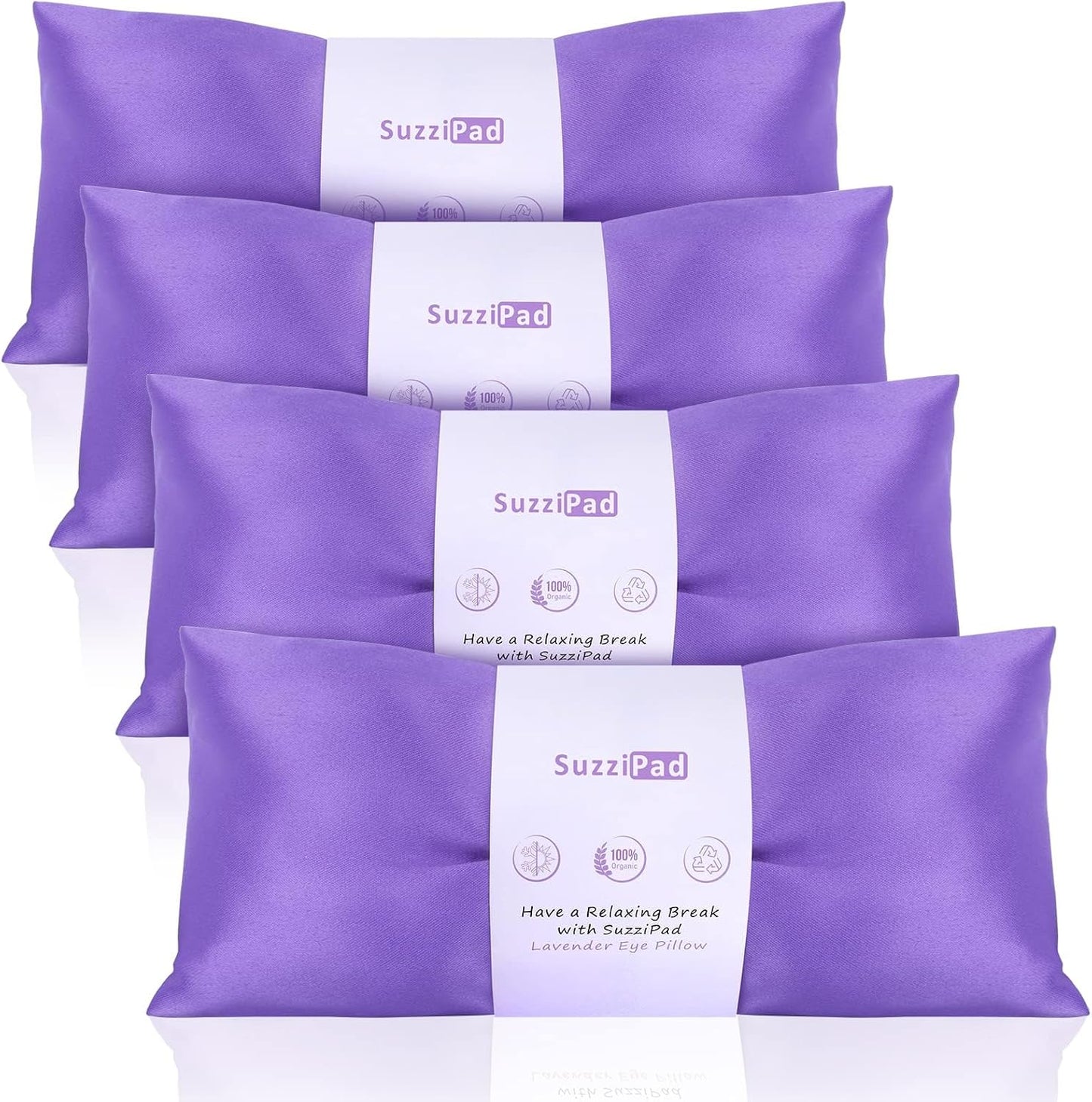 SuzziPad Lavender Eye Pillows for Relaxation with Aromatherapy, Weighted Mask for Sleeping, Hot & Cold Therapy Compress for Dry Eyes, Yoga Meditation Pillow, Purple, 4 Packs