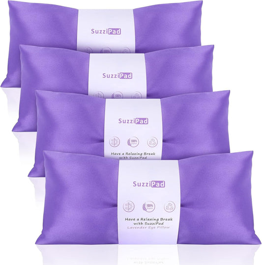 SuzziPad Lavender Eye Pillows for Relaxation with Aromatherapy, Weighted Mask for Sleeping, Hot & Cold Therapy Compress for Dry Eyes, Yoga Meditation Pillow, Purple, 4 Packs