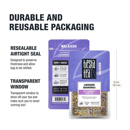 Tiesta Tea - Lavender Chamomile Herbal Tea, Loose Leaf, Calming Blend with Chamomile and Lavender, Caffeine-Free Herbal, Great for Hot or Iced Brews, Resealable Bulk Pouch, 200 Cups, 8 Ounce