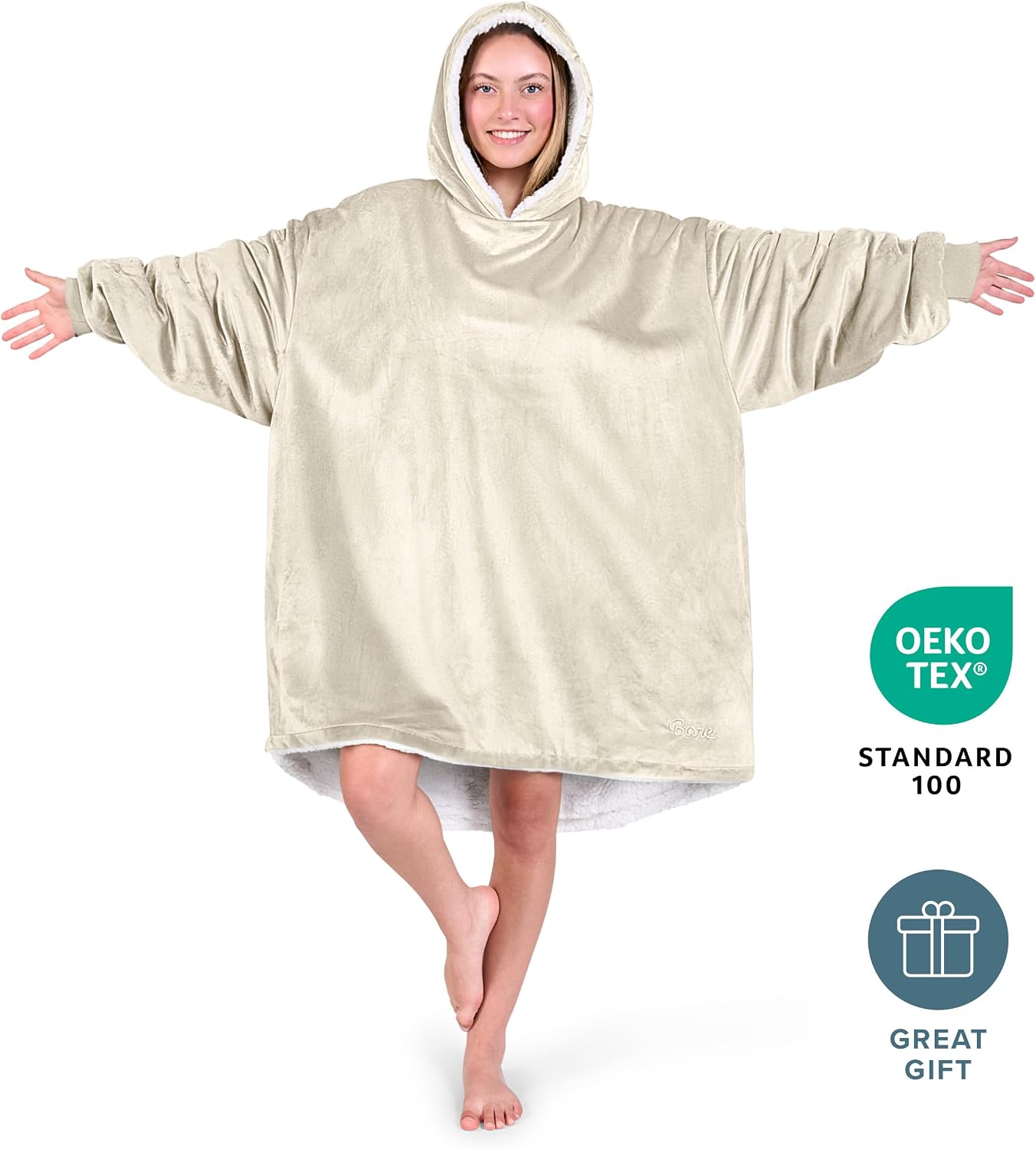 Bare Home Wearable Blanket Hoodie - Soft Plush Sherpa - Warm and Cozy - Oversized Wearable Blanket