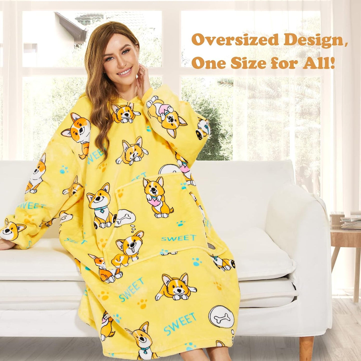 THREE POODLE Wearable Blanket Hoodie for Women, Oversized Sherpa Sweatshirt Blanket for Adults Men, Cozy Hooded Blankets, Gifts for Teen Girls Women Mom Sister