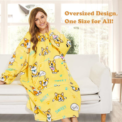 THREE POODLE Wearable Blanket Hoodie for Women, Oversized Sherpa Sweatshirt Blanket for Adults Men, Cozy Hooded Blankets, Gifts for Teen Girls Women Mom Sister