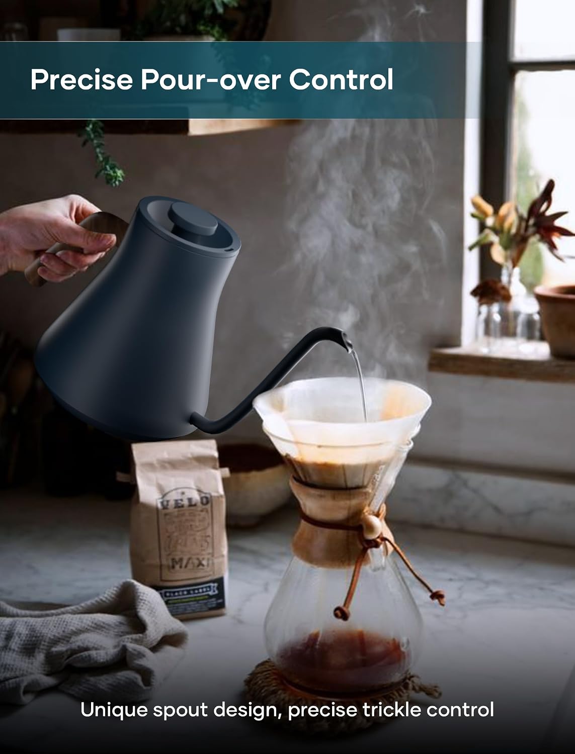 INTASTING Electric Kettles, Gooseneck Electric Kettle, ±1℉ Temperature Control, Stainless Steel Inner, Quick Heating, for Pour Over Coffee, Brew Tea, Boil Hot Water, 0.9L Black