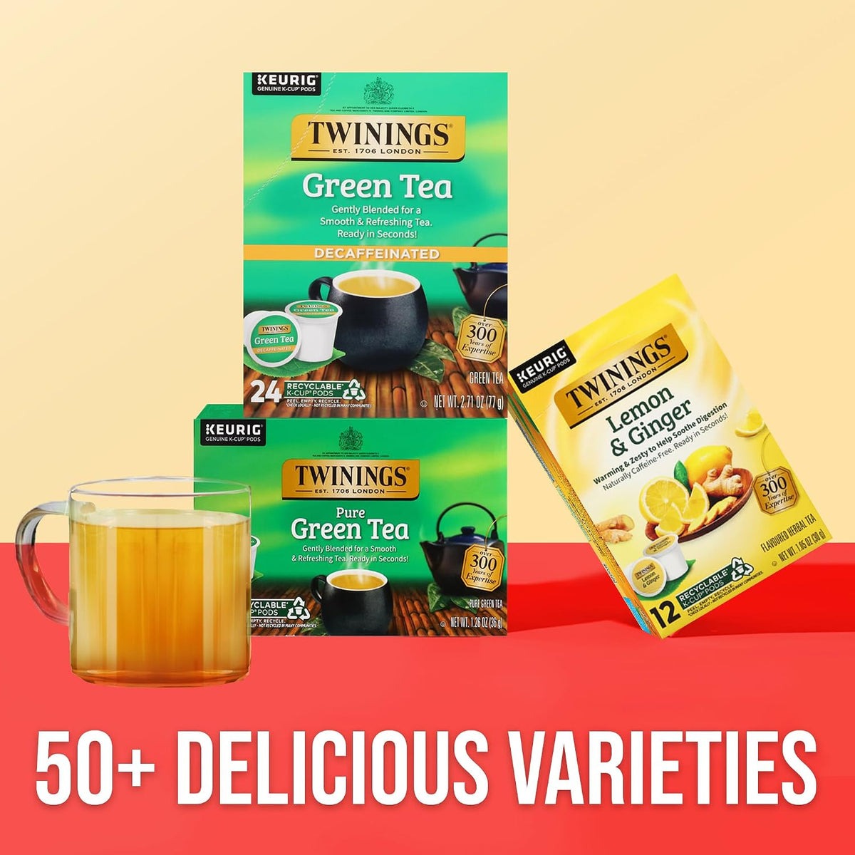 Twinings Decaffeinated Green Tea K-Cup Pods for Keurig, 24 Count (Pack of 1), Smooth Flavour, Enticing Aroma, Enjoy Hot or Iced