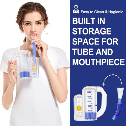 Breathing Exercise Device for Lungs, Lung Exerciser Device – 5000ml Volumetric Deep Breathing Trainer with Flow Rate Indicator for Respiratory Health & Recovery