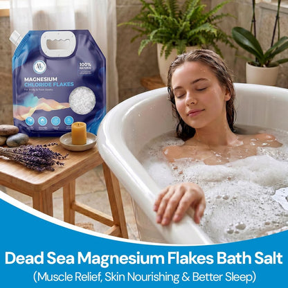 Dead Sea Magnesium Flakes Bath Salts for Soaking & Foot Soak - Natural Pure Chloride Supplement - Unscented Epsom Salt Alternative - Muscle Relief, Skin Nourishing & Better Sleep