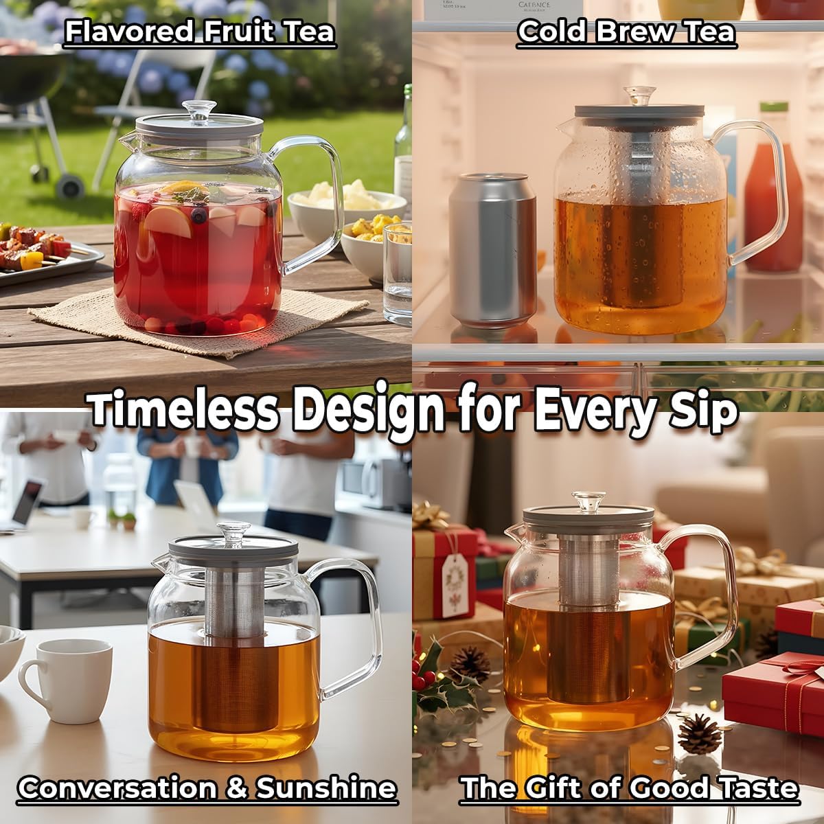 Aquach 68oz Glass Teapot Stovetop Safe with Loose Leaf Tea Steeper | Dishwasher Safe, Borosilicate Glass, Plastic-free, 68oz Family Capacity, Easy-clean Opening, Refrigerator Friendly