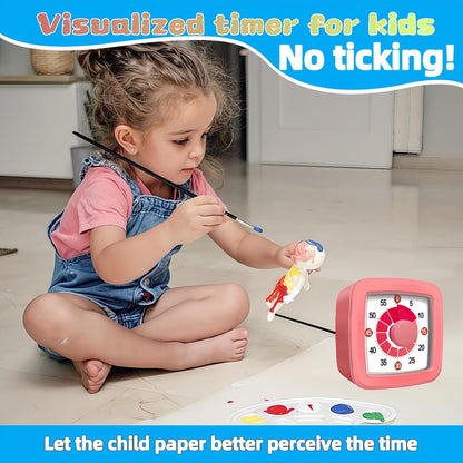 Visual Timer for Kids, 60-Minute Countdown Timer for Classroom Office Kitchen, Pomodoro Timer with Silent Operation，Time Management Tools with Colorful Pattern(White)