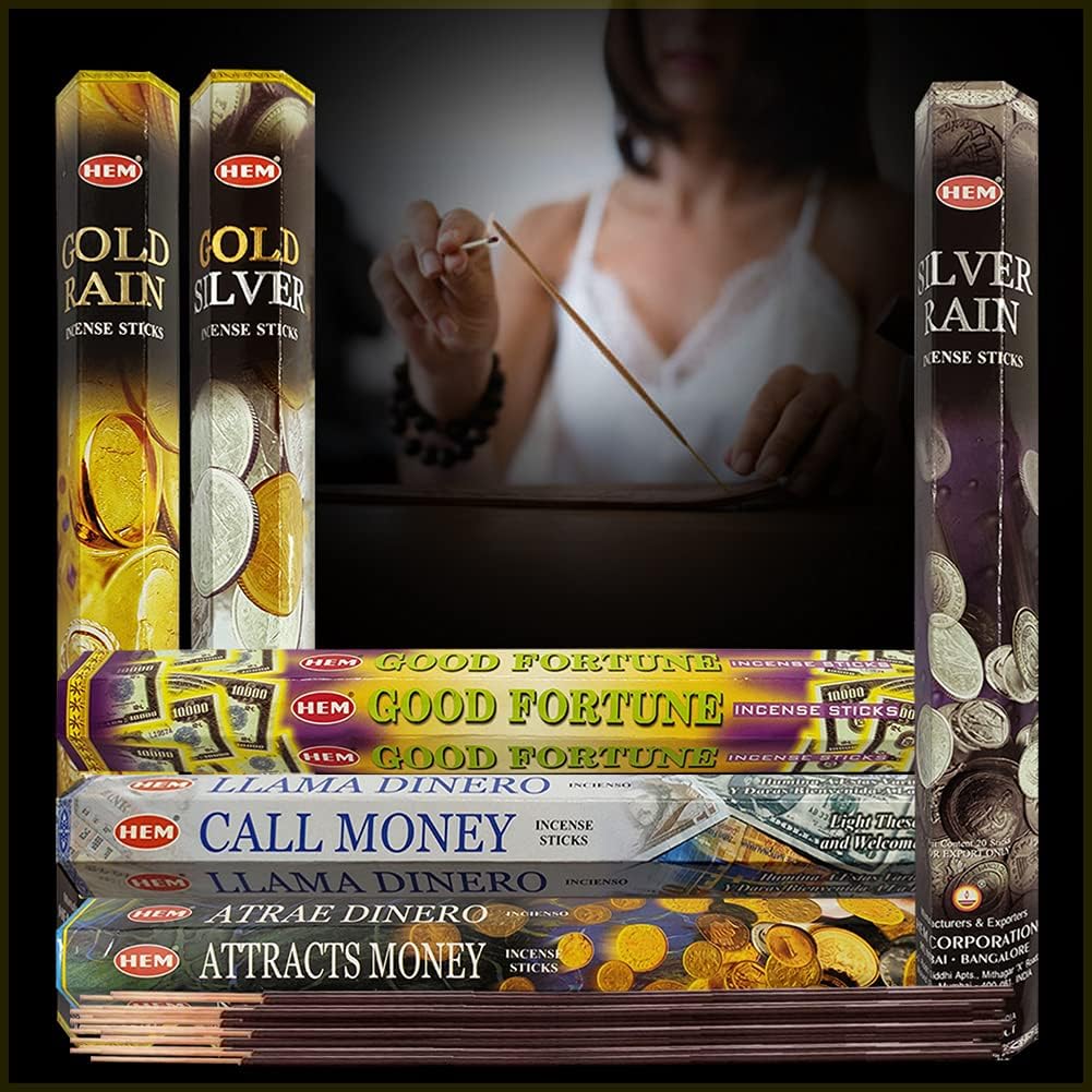 Hem Incense Sticks Variety Pack #23-120 Insence-Sticks (6 Incents x 20 Insense) + Incense Stick Holder with 6 Most Liked Scents Including Patchouli Dragons Blood White Sage Frankincense-Myrrh