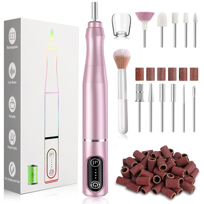 TUOBEO Cordless Nail Drill Electric Nail File Kit, Rechargeable Efile Set, Portable Acrylic Gel Nail Polish Remover Machine, Pedicure Manicure Tool, 11 Bits, 56 Sanding Bands, Salon Home, Purple