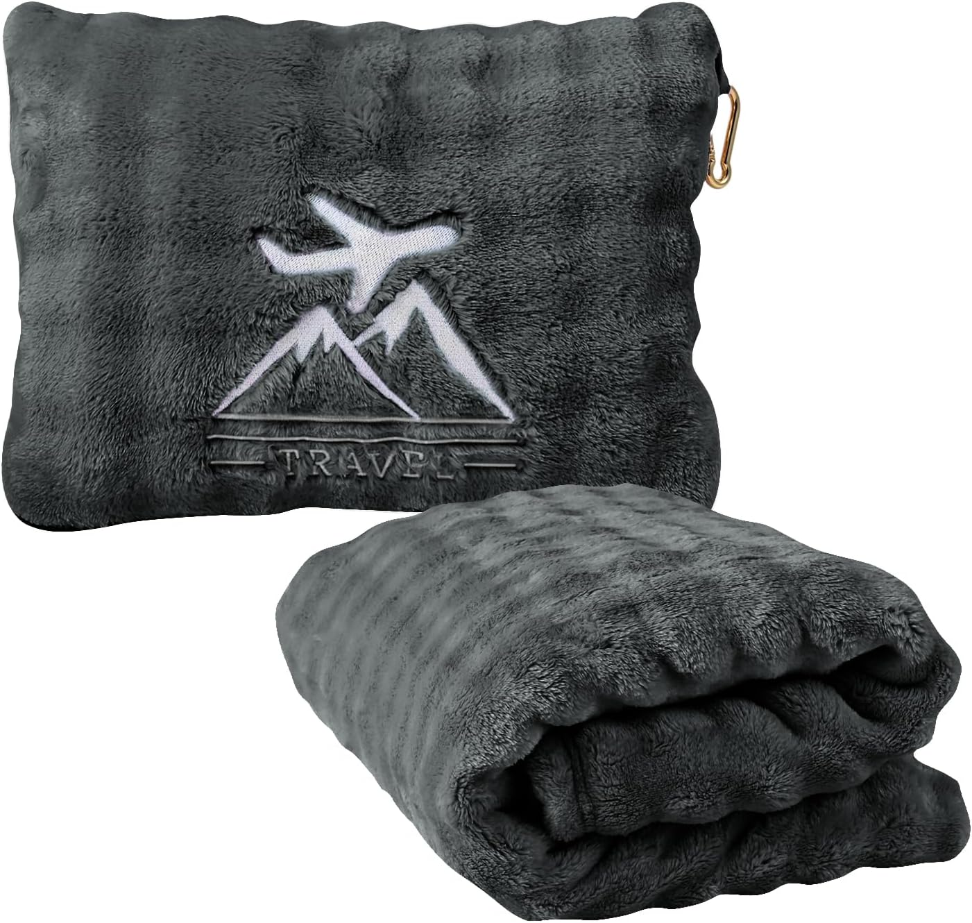 Travel Blanket and Pillow-2-in-1, Ultra-Soft&Compact, One-Piece Airplane Blanket with Hand Luggage Belt and Backpack Clip,Travelers Accessories Gifts, 61x43 Inches (Blue)