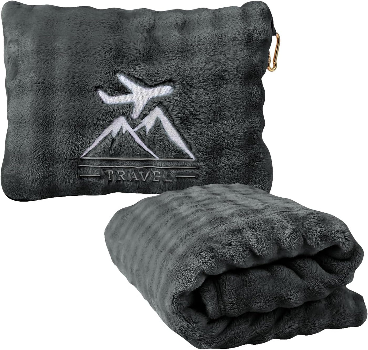 Travel Blanket and Pillow-2-in-1, Ultra-Soft&Compact, One-Piece Airplane Blanket with Hand Luggage Belt and Backpack Clip,Travelers Accessories Gifts, 61x43 Inches (Blue)
