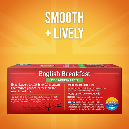 Twinings Decaffeinated English Breakfast Black Tea Individually Wrapped Bags, 100 Count (Pack of 1), Smooth, Flavourful Black Tea, Enjoy Hot or Iced, 100 Teabags