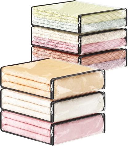 Lifewit 14L Clear Sheet Storage Bags with Zipper 6 Pack, Plastic Sweater Storage Bins for Clothing, Vinyl Foldable Clothes Containers Organizers for Closet, Blankets, Bedding 15.7 x 13.8 x 3.9 Inch