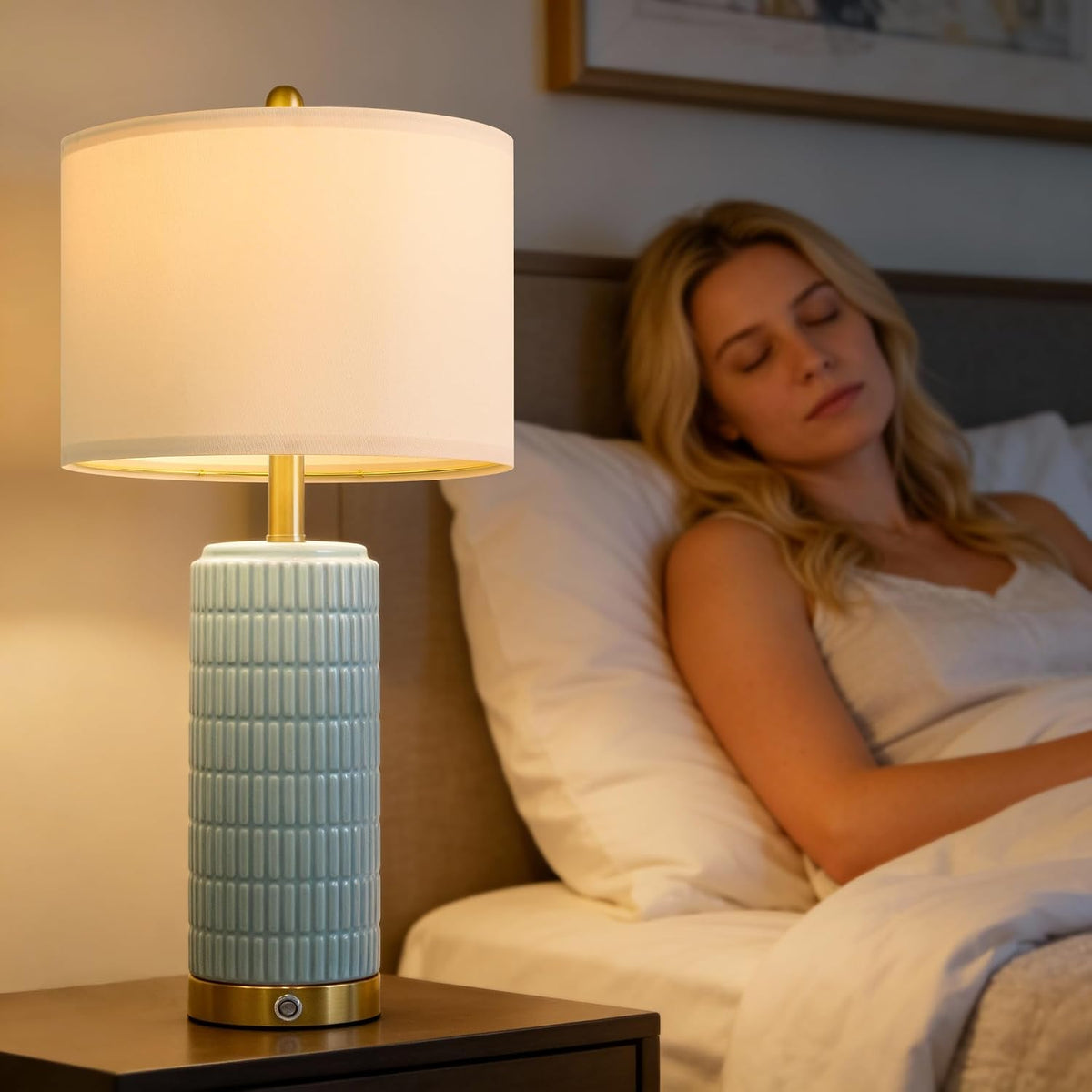 PoKat Touch Bedside Table Lamps with 2 USB for Bedroom Living Room, 25''