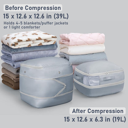DIMJ Comforter Storage Bag - Blanket Storage Organizer Compression Bags, Large Capacity Ultra Space Saving Self Compression Organize for Bedding, Pillow, Duvet, Sheet Storage with Zipper Window
