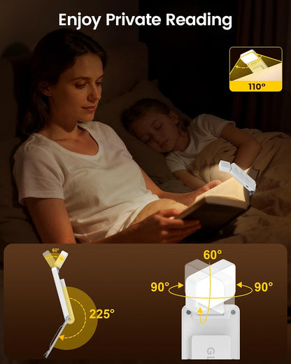Glocusent Eye-Caring 12 LED Book Light, Compact Rechargeable Reading Light