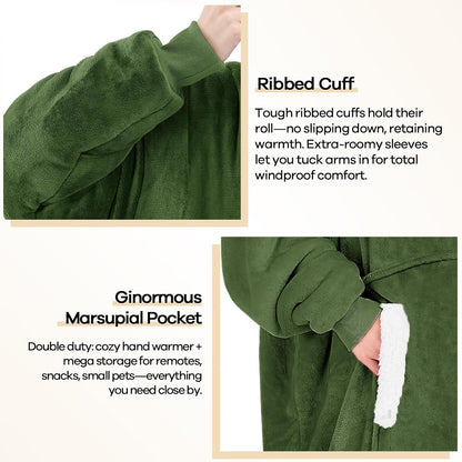 yescool Wearable Blanket Hoodie, Flannel Sherpa Fleece Blanket Sweatshirt for Adults Women Men,One Size Fits All - Colors B