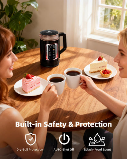 Electric Kettle with Temperature Control, Smart Glass Water Boiler for Tea, Coffee & Boiling, Automatic Shut-Off, 12-Hour Keep Warm & 6 Presets with One-Touch