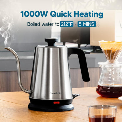 Nueve&Five Gooseneck Electric Kettle with Thermometer, Copper Tea Kettle with Auto Shut-Off,1000W Hot Water Kettle Electric of Stainless Steel,Electric Kettles for,Coffee & Tea