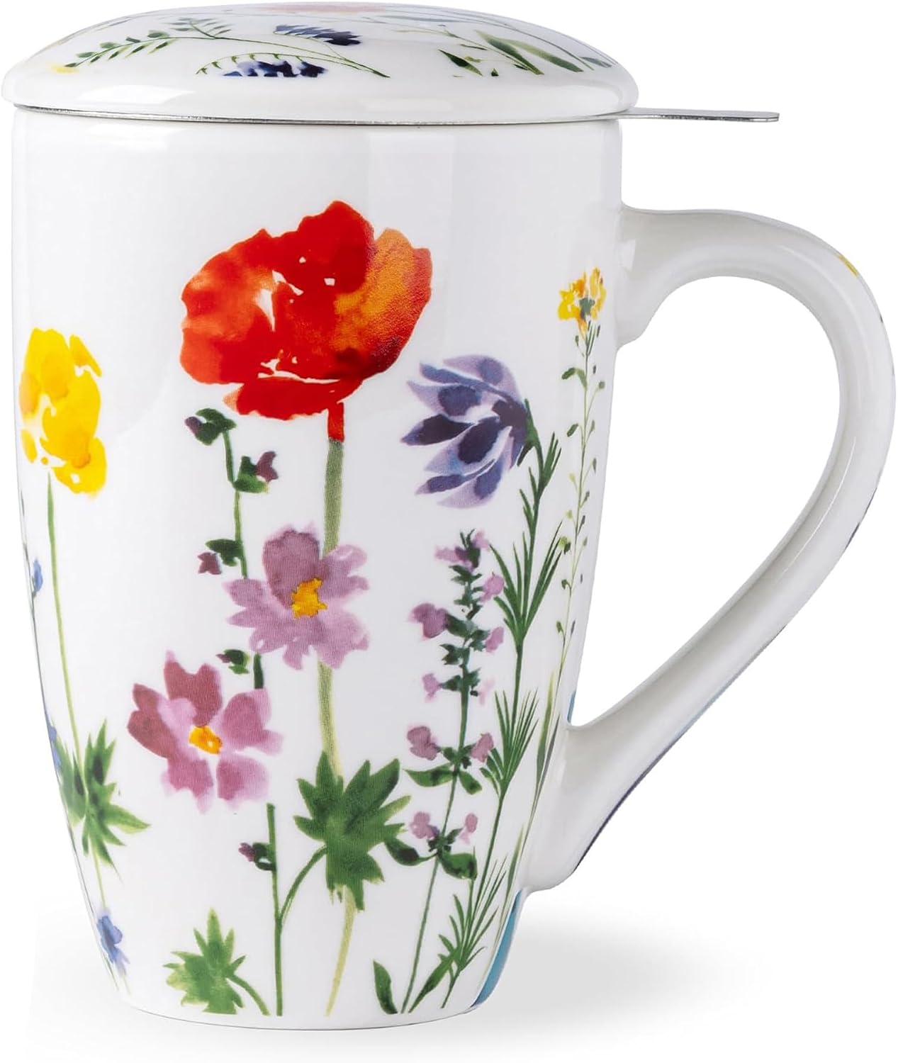 AmorArc 18oz Porcelain Tea Mug with Infuser & Lid, Loose Leaf Tea Cup with Stainless Steel Strainer, Large Coffee Mug Gift for Women, Tea Lovers, Home & Office
