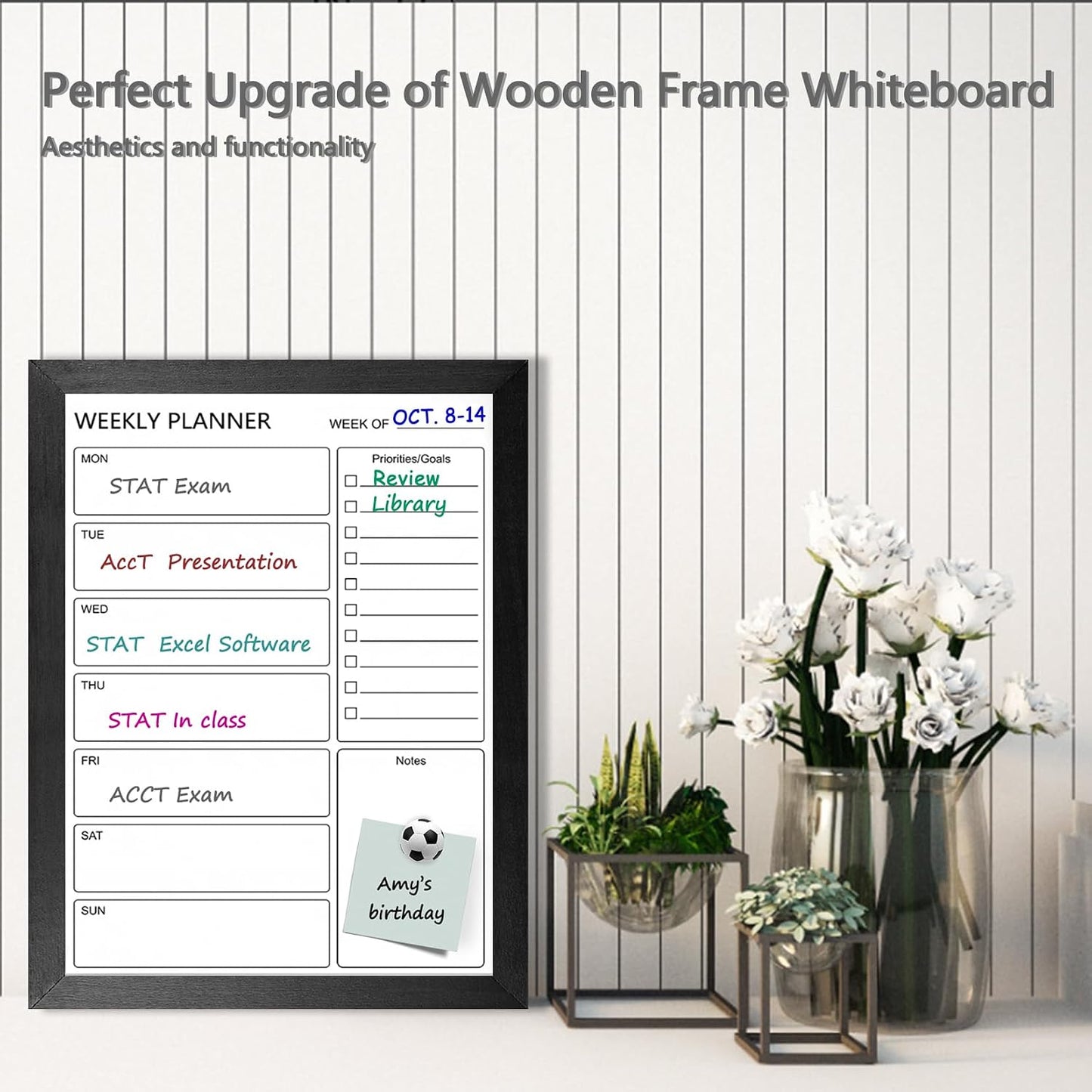 Dry Erase White Board Weekly Calendar Board, Magnetic Whiteboard for Wall,10.6“x14.7 Solid Wood Rustic Brown Framed Message Board, Planner Board for Office, Home, Schooll(Weekly-BB-RB-2737)
