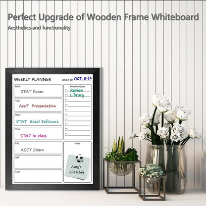 Dry Erase White Board Weekly Calendar Board, Magnetic Whiteboard for Wall,10.6“x14.7 Solid Wood Rustic Brown Framed Message Board, Planner Board for Office, Home, Schooll(Weekly-BB-RB-2737)