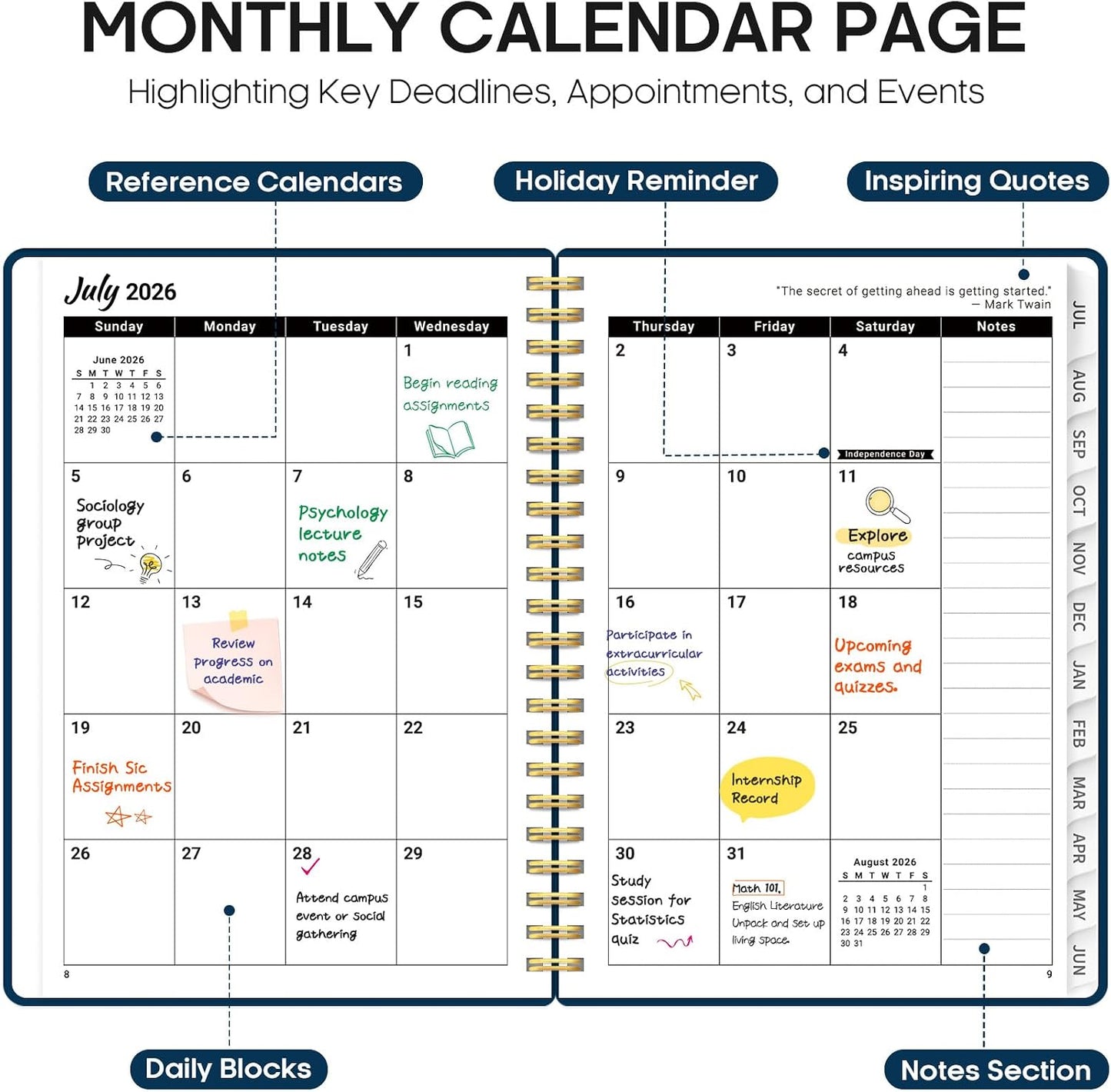 Planner 2026-2027, 8.5" x 11" Weekly and Monthly Academic Year Planner Calendar, July 2026 - June 2027, Hardcover Large School Planning Agenda With Tabs, Perfect for School & Office Supplies, A4, Green