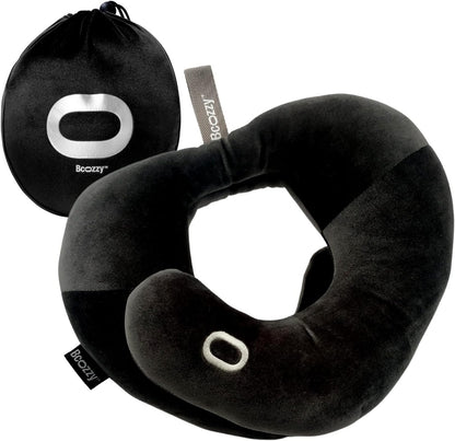 BCOZZY Travel Neck Pillow for Airplane – Patented Double Support for Head, Neck, and Chin. Best for Long Flights, Plane Sleeping, and Car Rides. Adjustable Size. Fully Washable. Carry Bag. Large, Gray
