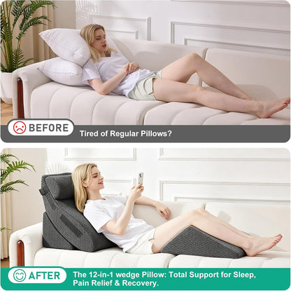4PCS Wedge Pillow Set for After Surgery, White/Grey