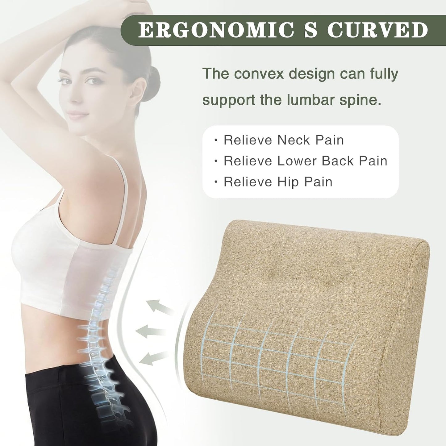 baibu Lumbar Support Pillow for Recliner, Large Memory Foam Dual-Layer Patent Design Back Support Cushion for Sofa & Gaming Chair, Ergonomic Lumbar Pillow with Machine Washable Cover, Brown