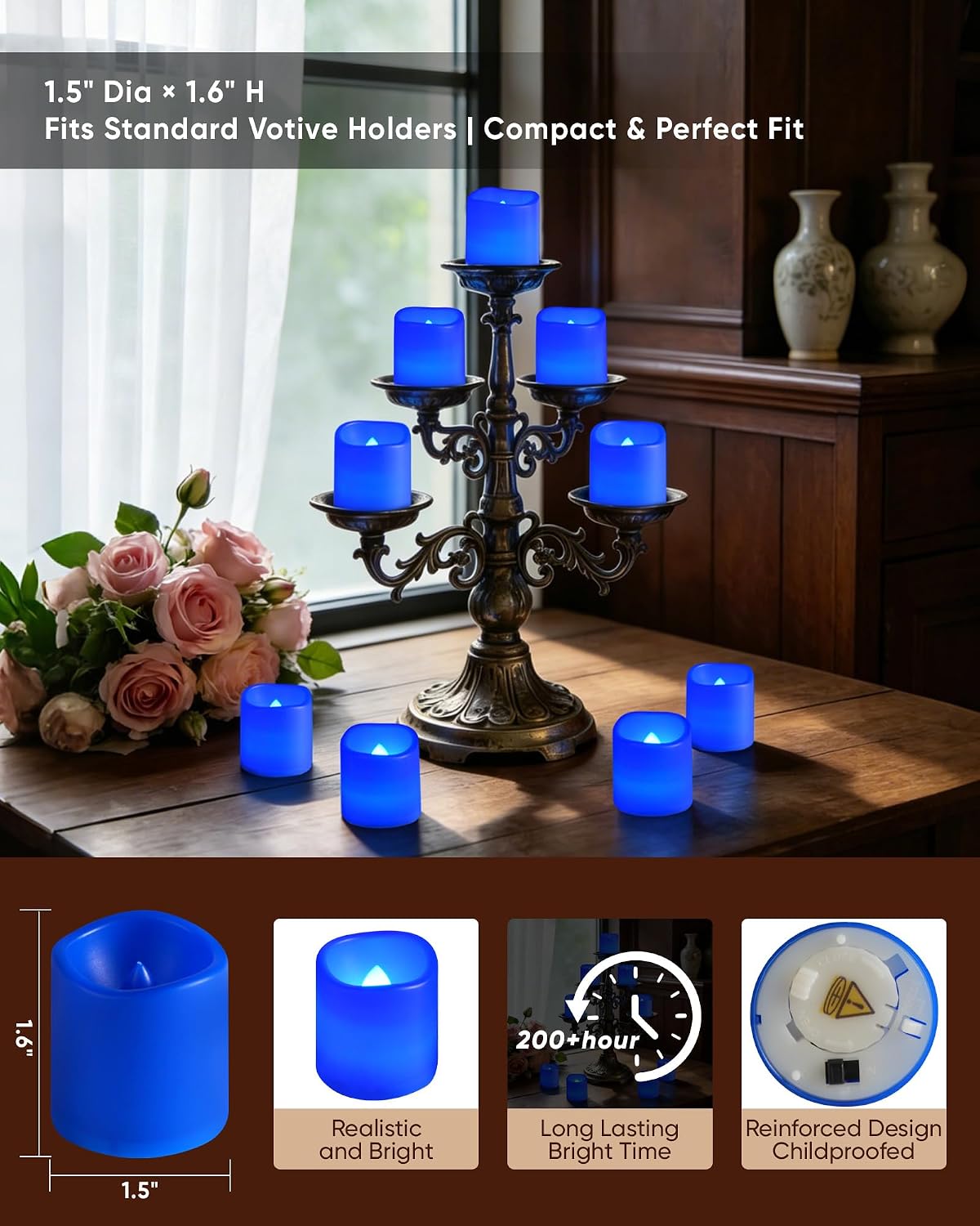 Homemory 24Pack Flickering Flameless Votive Candles for Wedding Decoration, 200+Hour Warm White Battery Operated LED Tealight, Electric Fake Candles for Party, Receptions, Halloween, Christmas