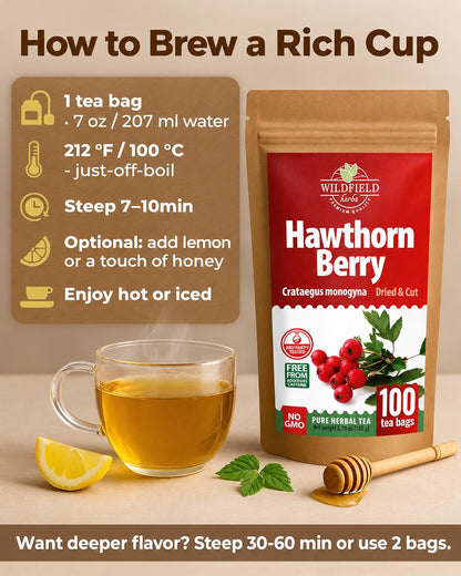 100 Bags Hawthorn Berry Herbal Tea (Crataegi fructus) – 100 Tea Bags 1.5g Hawthorn Fruit Espino Blanco