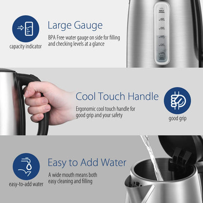 COMFEE' Stainless Steel Electric Kettle, Temperature Control with 6 Presets, 1-Hr Keep Warm, Kettle Water Boiler 1.7 Litres, 1500W with Viewing Window, Auto-Off and Boil-Dry Protection