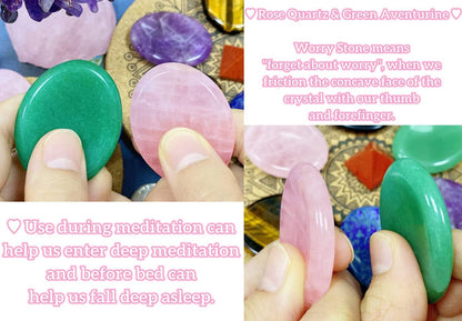 2PCS Worry Stone for Anxiety Tigers Eye Amethyst Healing Crystals Hand Thumb Stones Pocket Gemstones Meditation Accessories Oval Crystal Natural Relax Palm Stone Anxiety Relief Items Stocking Stuffers