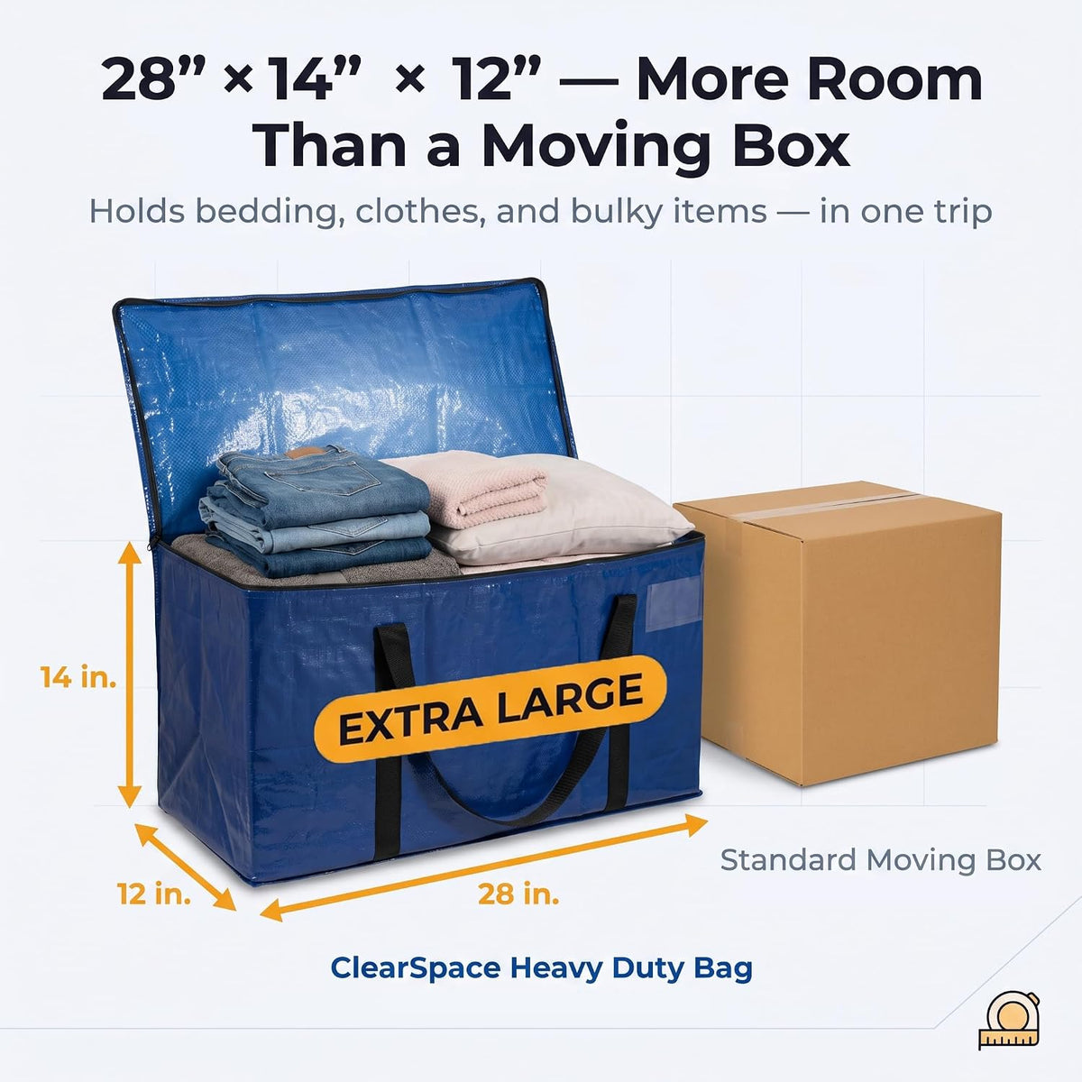 ClearSpace Heavy Duty Moving Bags - Water Resistant Storage Bags with Backpack Straps, Zippers and Handles - Large Moving Boxes for College Dorm, Travel, Closet Organization -, Clear