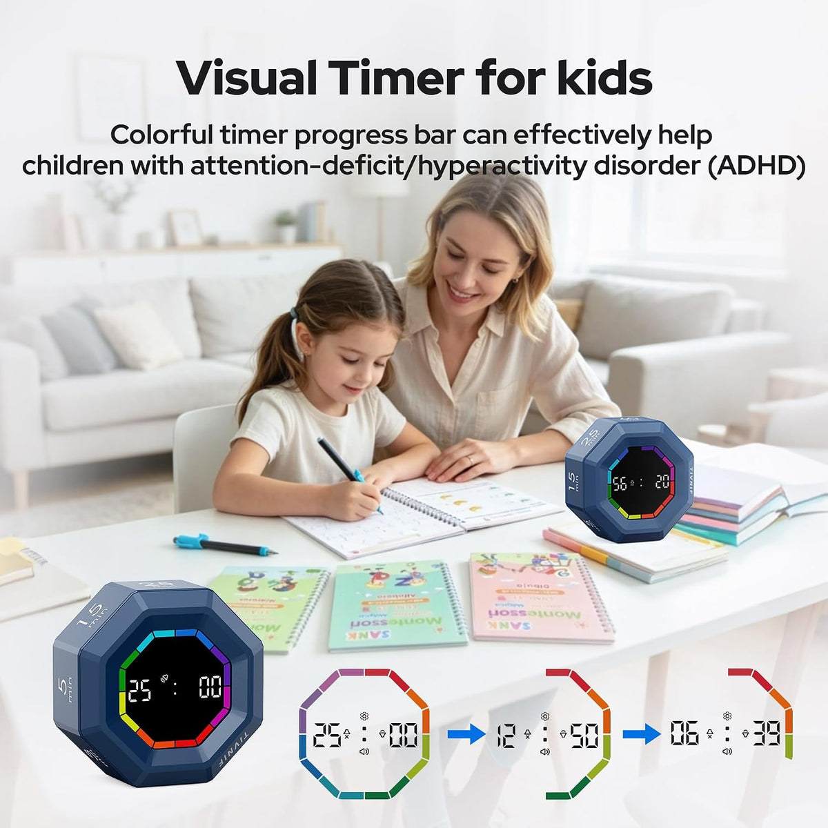 Visual Timer for Kids Kitchen Timer Pomodoro Magnetic Visual Countdown