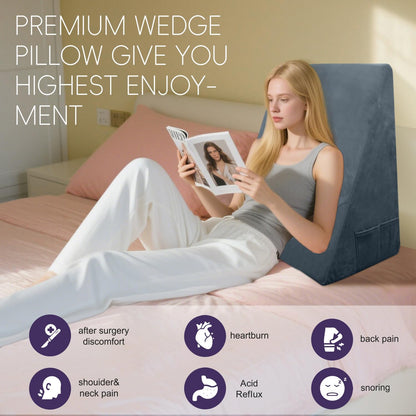 CHxxy Memory Foam Bed Wedge Pillow (10"x24"x24") - Acid Reflux & Back Pain Relief, Anti-Snoring Incline Design, Removable Washable Cover for Sleep & Post-Surgery Support