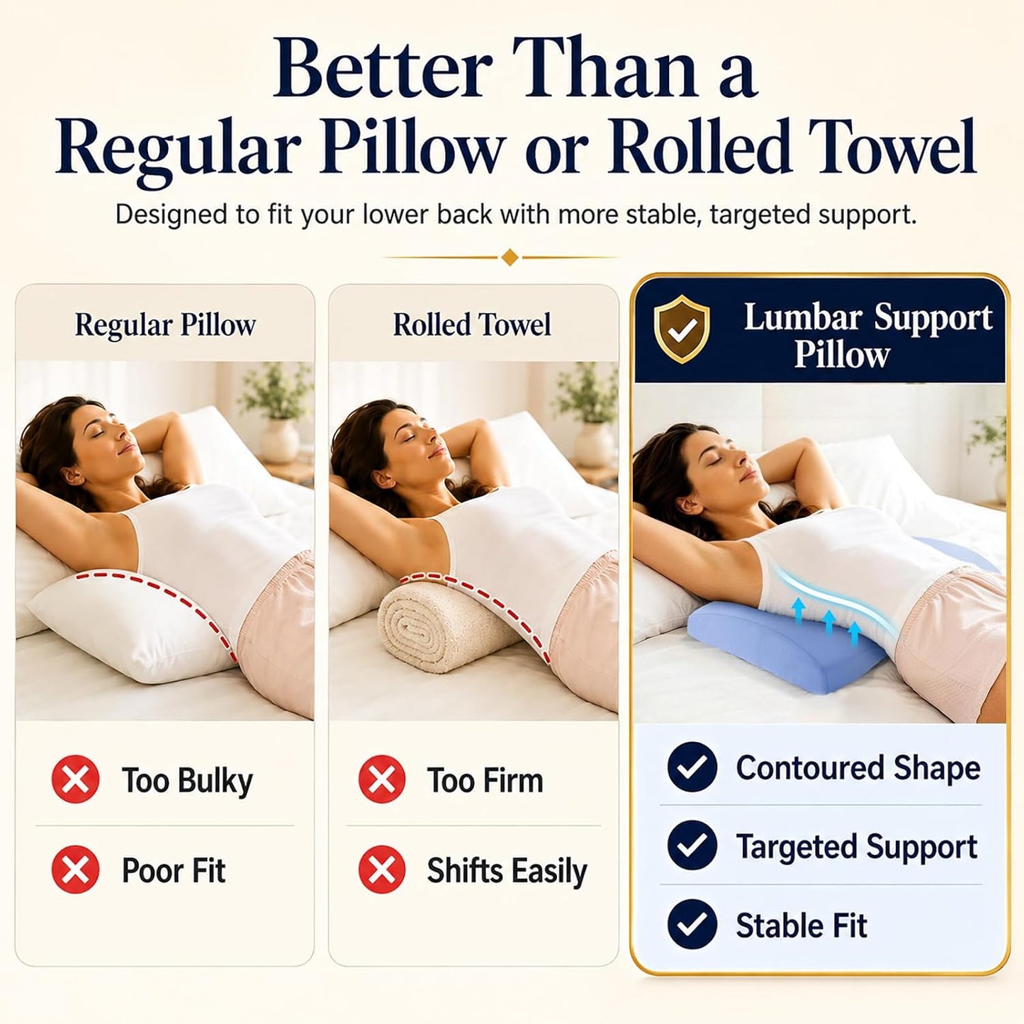 Lumbar Support Pillow for Bed Relief Lower Back Pain with Cooling Gel: Sciatica Lower Back Pillow for Sleeping-Memory Foam Waist Pillow for Side/Back/Stomach Sleepers-Bed Rest Pillow for Car, Sofa