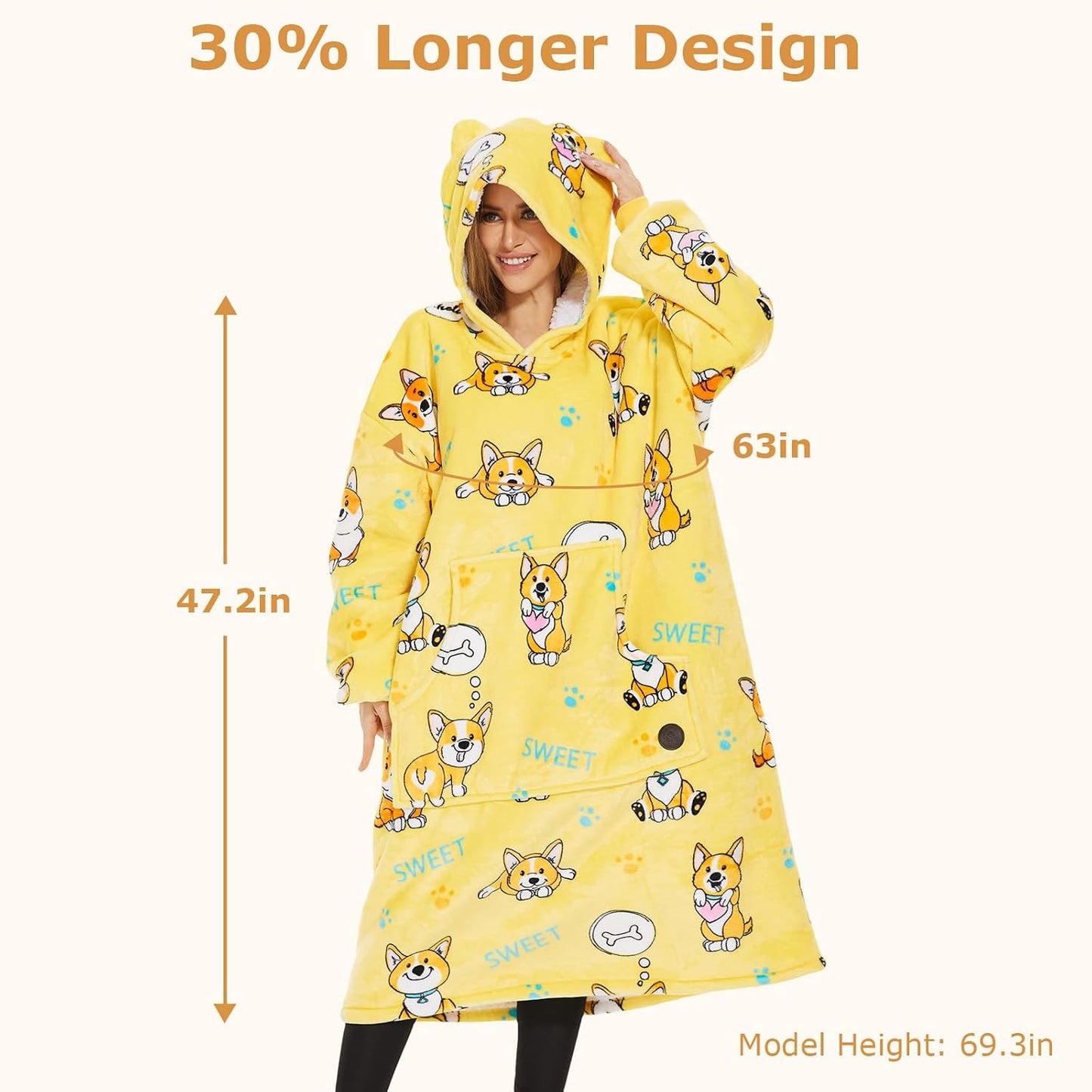 THREE POODLE Wearable Blanket Hoodie for Women, Oversized Sherpa Sweatshirt Blanket for Adults Men, Cozy Hooded Blankets, Gifts for Teen Girls Women Mom Sister