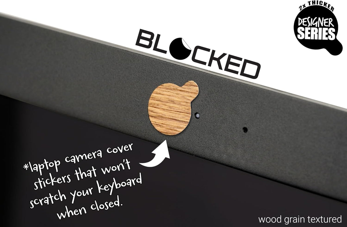 Blocked Original Vinyl Webcam Cover Stickers | Restickable & Stackable Privacy Covers | for All Camera-endable Devices | 3-Sizes | 57 Black Tabbed (Muted Matte)