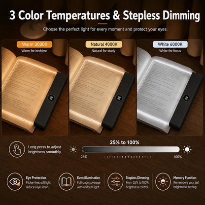 Smart 2 in 1 LED Book Light & Night Light, with 3 Colors, Stepless Dimming