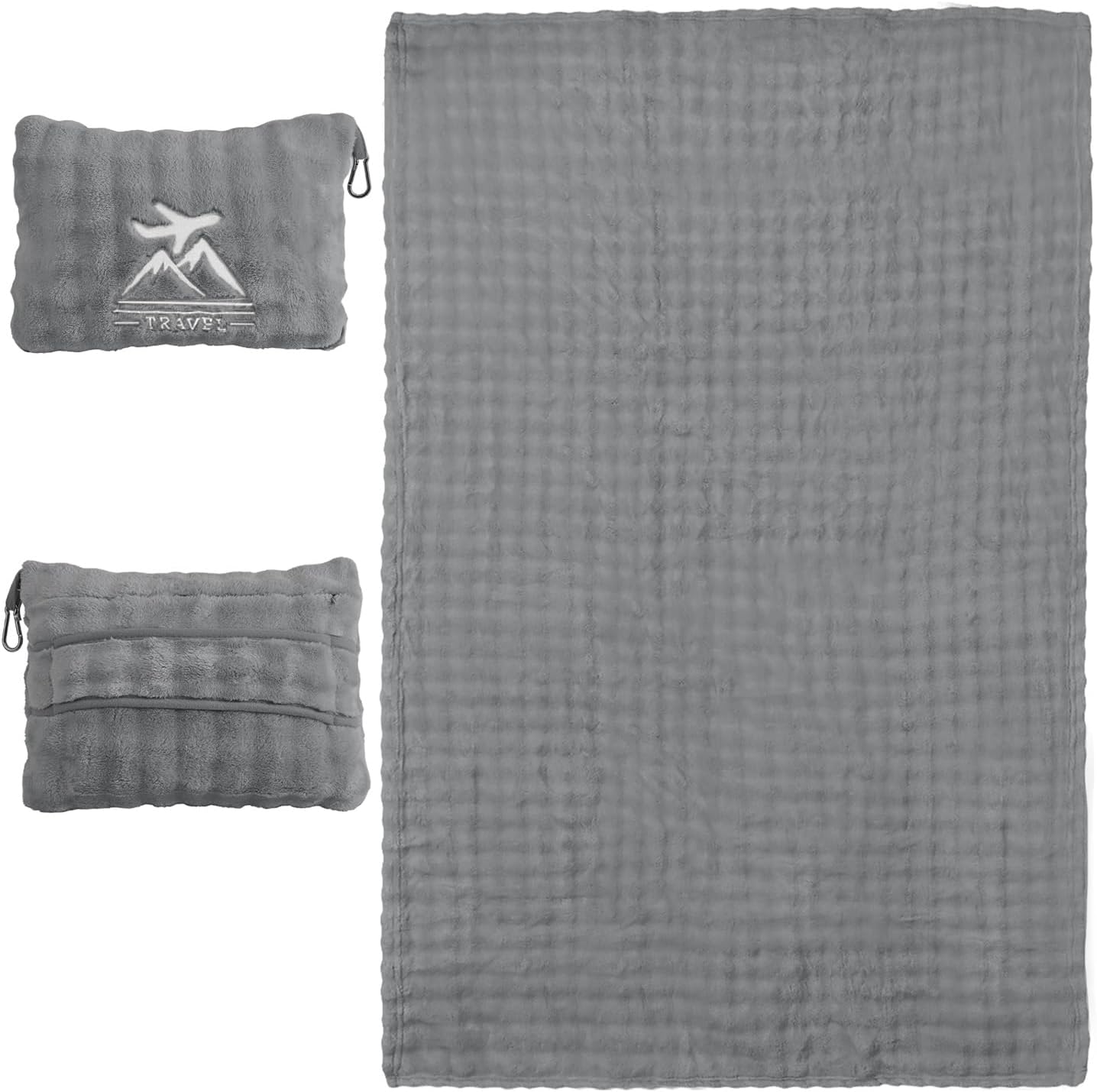 Travel Blanket and Pillow-2-in-1, Ultra-Soft&Compact, Airplane Blanket with Hand Luggage Belt and Backpack Clip,Travelers Accessories Gifts, 61x43 Inches(Pink