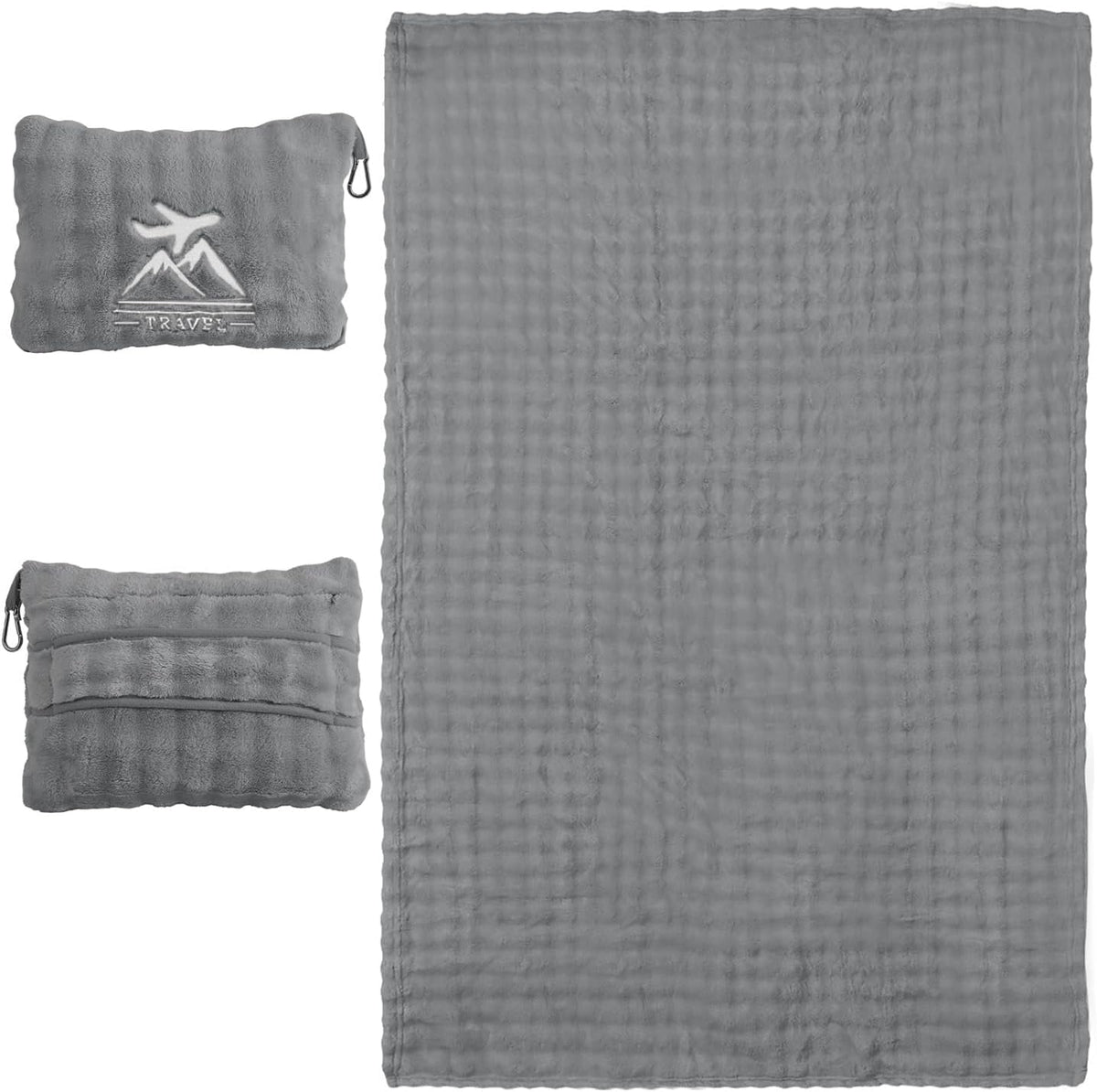 Travel Blanket and Pillow-2-in-1, Ultra-Soft&Compact, Airplane Blanket with Hand Luggage Belt and Backpack Clip,Travelers Accessories Gifts, 61x43 Inches(Pink