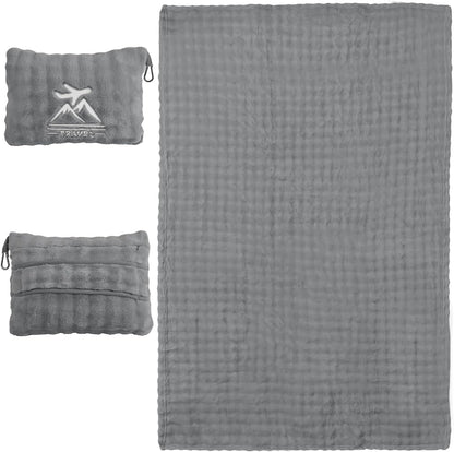Travel Blanket and Pillow-2-in-1, Ultra-Soft&Compact, Airplane Blanket with Hand Luggage Belt and Backpack Clip,Travelers Accessories Gifts, 61x43 Inches(Pink