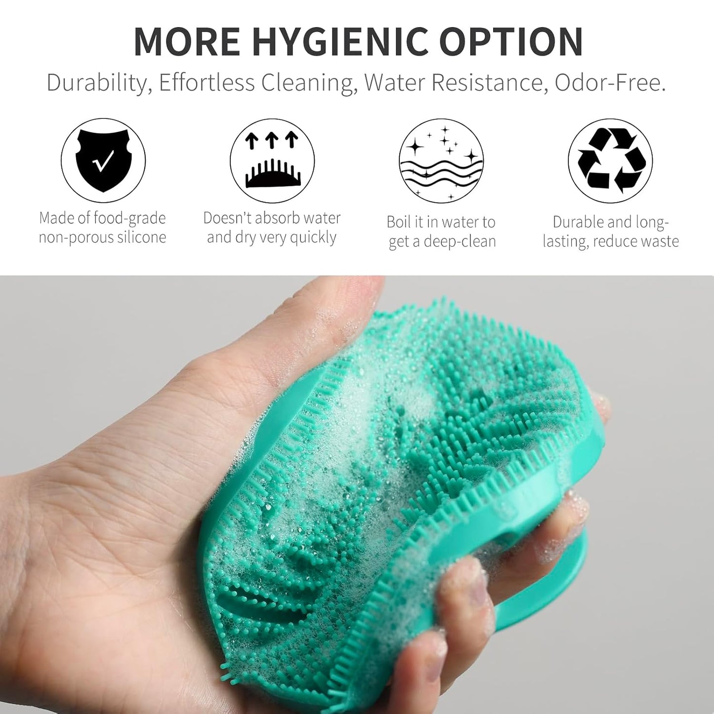 Silicone Body Scrubber 2 Pack, BEAUTAIL Shower Bath Scrubber, More Hygienic Than Traditional Loofah, Lather Nicely, Gentle Exfoliating Brush for Women Men Baby Sensitive Skin, Black+Purple