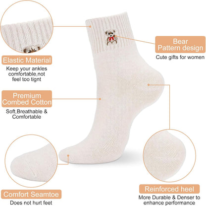 Eurzom 10 Pairs Socks Womens Crew Elastic Ankle Length Cotton Socks Aesthetic Cute Lightweight Low Cut Gifts for Women - Colors B
